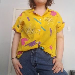 Blair 80's-90's Vintage Artsy Yellow Button Down